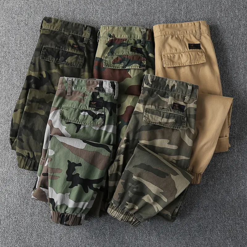 Camo Bedrukt Gewassen Katoenen Losse Sportkleding Slijtvaste Casual Overalls Trainingsbroek Heren Joggingbroek Cargobroek Heren