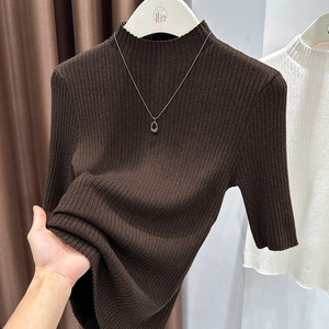 Maglia a Collo Alto a Costine da <span class=keywords><strong>Donna</strong></span>, Traspirante, Casual, a Maniche Corte, Slim Fit, Elastica, Leggera - Product Image 1