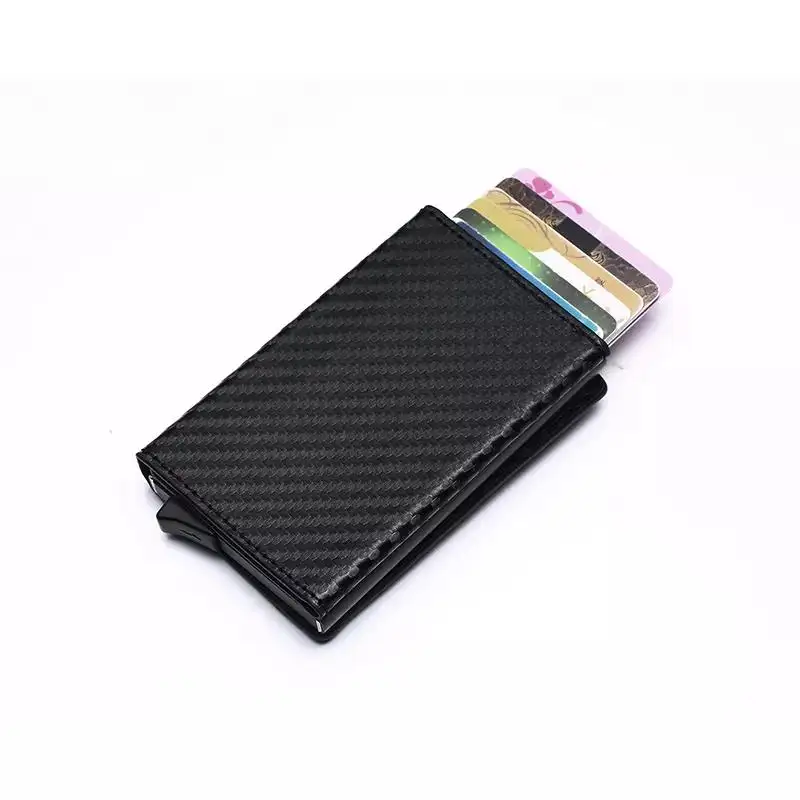 Automatic Pop Up Metal Wallet RFID Blocking PU Leather Aluminum Credit Card Holder