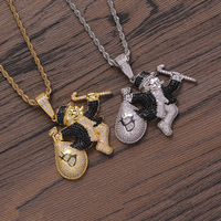 Nouveau collier pendentif en zircon avec motif de personnage de dessin animé Hip Hop Joker Dollar Money Bag