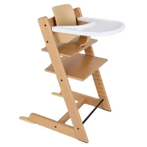 Basit montaj standart besleme katı ahşap bebek yemek sandalyesi tepsi ile yükseltici koltuk tam ahşap