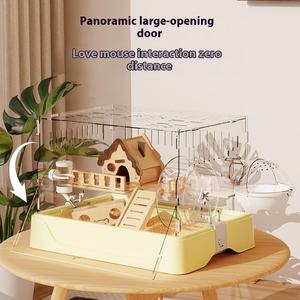 Gouden Beer Luxe Villa Winter Speciale Hamsterkooi Grote Ruimte Acryl Transparante Knoopsluiting Voedingsdoos Massief Hout - Product Image 2