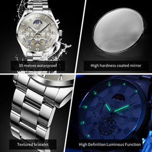   Montre à quartz de luxe pour homme, style tourbillon, étanche, en acier inoxydable, avec phases de lune, chiffres romains, logo personnalisé, fabrication OEM 3640 - Product Image 5