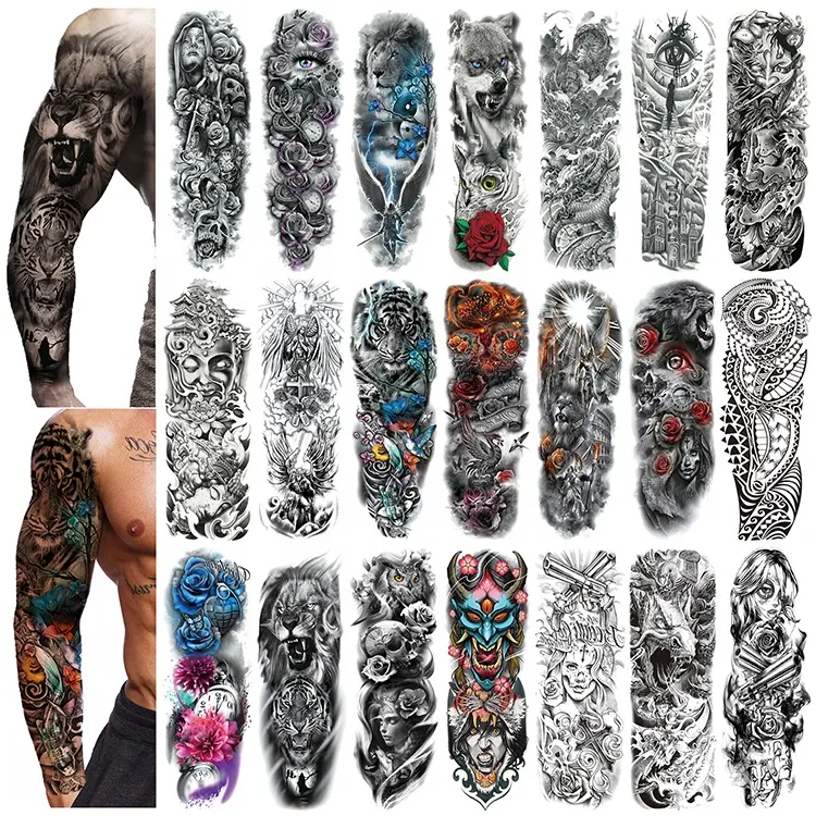 Hot sale new black horror waterproof realistic body flower arm tattoo stickers