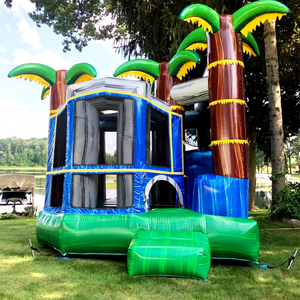Castillo inflable comercial 5 en 1, combo tropical con tobogán para niños - Product Image 1