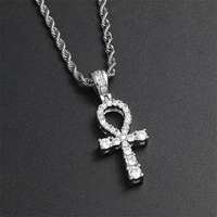 Bijoux fantaisie vente en gros Chine pendentifs Hip Hop plaqué or glacé zircone diamant Ankh croix pendentif collier