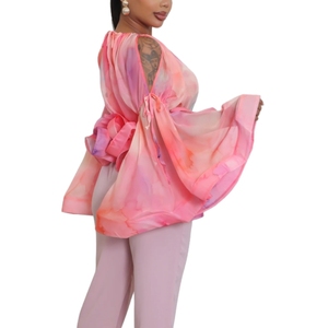 Blusa de Moda para Mujer con Estampado de Grafiti Sexy, sin Tirantes, de Malla, con Mangas Acampanadas - Product Image 4