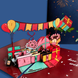 بطاقة تهنئة ثلاثية الأبعاد قابلة للطي متعددة الألوان للبيع الساخن، بطاقة شكر بالجملة، بطاقة تهنئة للعطلات بزهور الخوخ لأعياد الميلاد - Product Image 3