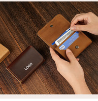 Dompet Koin Kulit Asli Retro Model Kancing Kecil, Logo Dapat Disesuaikan, Laris Manis, Tempat Kartu Nama Pendek untuk Pria