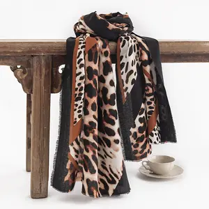 Wholesale Leopard Pattern Brushed Custom Cozy Warm Women Winter Cashmere Shawl Scarf Pashmina Ladies