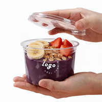 Gobelets en plastique jetables sans BPA avec logo personnalisé 8/12/14/16/24/32oz, contenants pour smoothies, salades, fruits, bols d'açaï avec couvercles