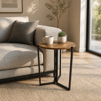 Table d'appoint ronde pliable peu encombrante, table d'appoint industrielle, petite table basse en bois, table de canapé portable avec pieds en métal pour appartement