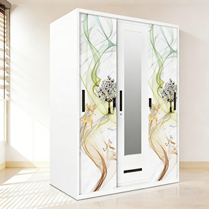 Lemari Pakaian Logam Bermotif 3 Pintu, Lemari Baja, Lemari Besi dengan Laci dan Cermin untuk Kamar Tidur - Product Image 3