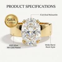 4,5 Karat VVS D-Farbiger Moissanit-Ring S925 Sterling Silber 18K Gelbgold Plattiert Breiter Bandring Hochzeitsring GRA-Zertifiziert für Damen