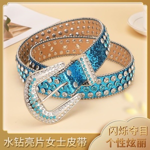 Cinturón de mujer Water Drill de 4.0 cm con hebilla de aleación, cinturón decorativo de moda para fiestas, para jeans y vestidos. - Product Image 2