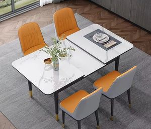 Ensemble de <span class=keywords><strong>table</strong></span> à manger moderne convertible et extensible avec plateau en pierre frittée, <span class=keywords><strong>table</strong></span> à dîner multifonctionnelle pliable avec <span class=keywords><strong>induction</strong></span> intégrée - Product Image 5