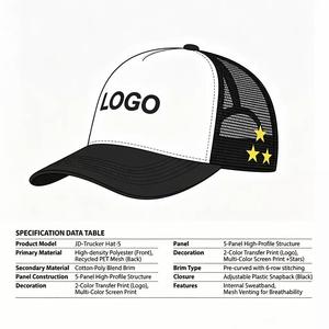 Casquette Trucker Unisexe Réglable à <span class=keywords><strong>5</strong></span> Panneaux Bicolore de Haute Qualité avec Broderie 3D et Patchs Personnalisés Thermocollants en Mousse et Maille - Product Image 2