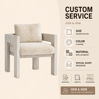 Fauteuil de salle à manger moderne et minimaliste rembourré, avec structure en bois blanchi et tissu bouclé texturé, chaise d'appoint pour salle à manger