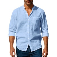 Kemeja Kasual Pria Lengan Panjang Rajut Satin Linen/Katun Warna Solid Model Cardigan Kancing Tertutup Bernapas untuk Musim Semi