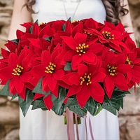 Bouquet de fleurs artificielles en velours et soie, poinsettia à cinq branches, rouge, pour la décoration de Noël du salon