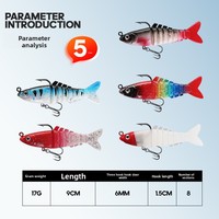 Leurre souple bionique multi-articulé en PVC, enveloppé de plomb, à queue coupée en queue de poisson, avec hameçons, pour la pêche au bar et à la truite en lac, 9cm 17g