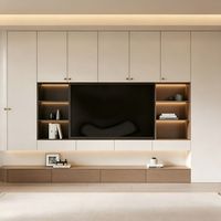 Mueble de TV de Madera Estilo Crema Personalizado de Fábrica con Estantes Abiertos LED, Hecho de Material Ecológico de Grado ENF, Servicio de Diseño Gratuito