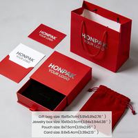 Emballage de bijoux de luxe personnalisé pour les petites entreprises, pochette en velours et boîte à tiroir, sacs en papier avec carte pour bijoux HONPAK