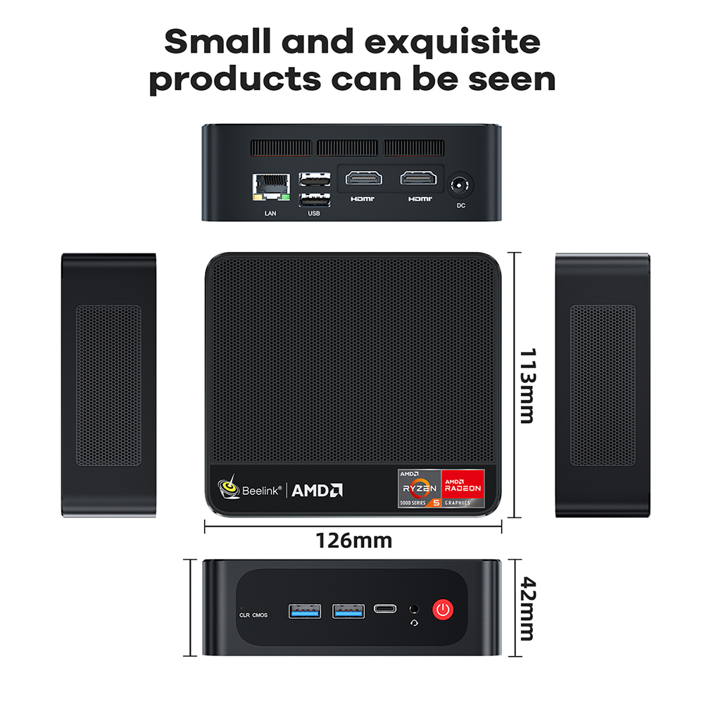 Beelink Mini PC SER5 AMD 5560U - Dual Screen 4K Display
