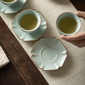 Posavasos de cerámica Ru Ware con forma de seis girasoles, tapete aislante del calor para taza de té, uso doméstico - Product Image 4
