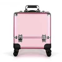 Nouvelle valise de rangement professionnelle en aluminium ABS de 17 pouces grande capacité pour kit cosmétique, trousse de maquillage sur roulettes avec barre de traction