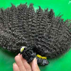 <b>Tight</b> Curl <b>Pattern</b> Vietnamese Raw Human Hair Extensions Kinky Curly Keratin I U V Flat Tips Custom Color 8-40 Inch - Product Image 2