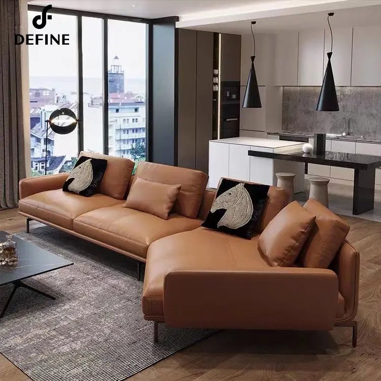 Bruin Nieuwe Collectie Lederen Sofa Met Arm 3 Zits Woonkamer Sofa Set Meubels