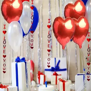 सेंट वैलेंटीनी डे हॉलिडे फेस्टिवल पार्टी सजावट लाल प्यार दिल के आकार के गुब्बारा कागज बैनर की आपूर्ति करती है