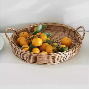Panier à fruits rond en osier tressé, plateau de 29 cm, panier de rangement pour bureau, plateau à collations pour salon - Product Image 1