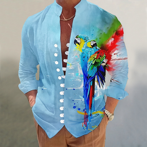 Người Đàn Ông Của Trung Quốc Phong Cách Áo Sơ Mi Hàng Đầu Kỹ Thuật Số In Dài Tay Áo Trung Quốc Nút Xuống Dài Tay Áo Ngoài Trời Athleisure T-Shirt Hàng Đầu Áo Sơ Mi - Product Image 6