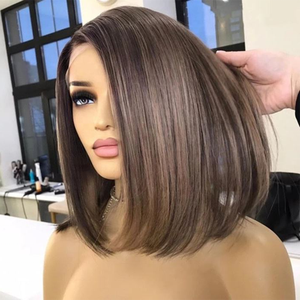 Pelucas Cortas Tipo Bob con Reflejos Rubios <span class=keywords><strong>Ceniza</strong></span>, Cabello Humano 100% Virgen con Cutícula Alineada, Pelucas con Frente de Encaje para <span class=keywords><strong>Mujer</strong></span> - Product Image 4