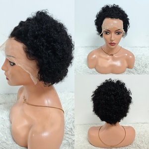 Promoción Letsfly: Peluca de Cabello Humano 100% Brasileño, Corte Pixie Rizado, con Frente de Encaje 13x4, $10, Venta al Por Mayor de Fábrica - Product Image 1