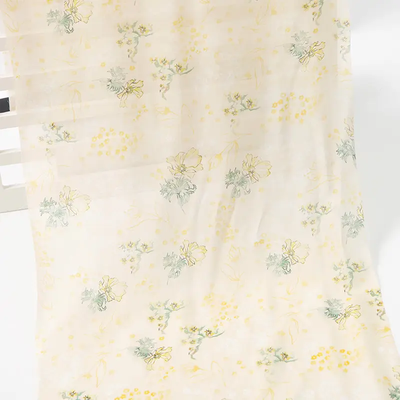 New Arrival Eco-friendly Woven 100% Linen Fabric Champagne Flower Printed Textile For Spring Summer Dress