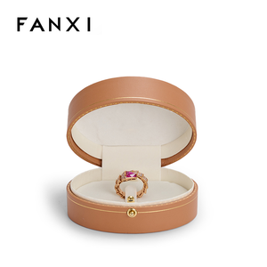 FANXI Custom logo <b>Orange</b> Leather Jewelry Box Ring Earrings Pendant Necklace Box Jewelry Packaging - Product Image 6