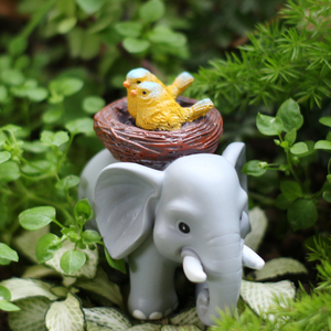 Figura de Elefante Pintada a Mano de Poliresina Artística de Lujo, Adorno de Jardín en Miniatura con Nido de Pájaros Amarillos para Patio Exterior - Product Image 4