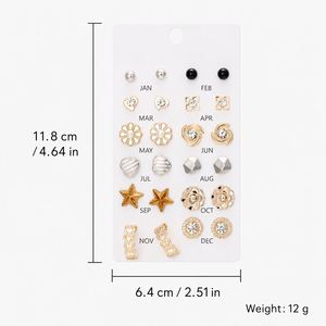 New 12 Pairs Tiny <b>Stud</b> Earrings Set Zinc Alloy <b>Silver</b>/Gold Plated Imitation Pearl Star Moon Flower Small Heart Cute Trendy - Product Image 6