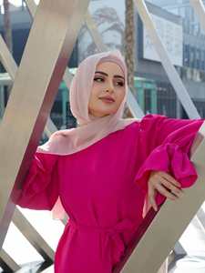 Último Modelo de Vestido Largo Musulmán, Estilo Árabe de Dubái, Modesto, Color Sólido, Elegante, Vestido Abaya de Satén, Vestido Islámico Musulmán para Mujer - Product Image 5