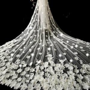 Car Bone Sequin Shimmer Bride Wedding Veil Fancy Embroidery Ins Long Trailing French Lace Bridal Ivory Veil - Product Image 4