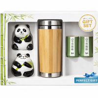 Ensemble cadeau de tasses isothermes avec figurine de panda et 2 tasses en céramique en forme de bambou |   Coffret cadeau créatif