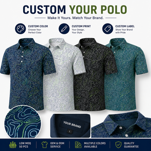 Polos de Golf Personalizados para Hombre, Color Azul Marino, Diseño de Líneas Abstractas, Manga Corta, Marca Privada, Fabricante OEM ODM - Product Image 4