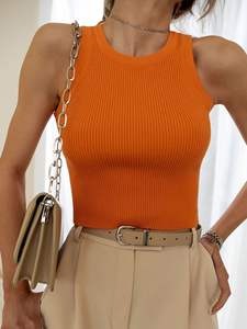 O-cuello Ol Slim Ribber camisetas sin mangas mujeres Casual Crop Tops Sexy Girls Suspender chaleco 2025 Verano de punto camisetas sin mangas - Product Image 3