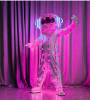 Costume de robot futuriste à LED, blanc, en peluche, lumineux, pour adulte, en coton, pour homme, DJ, fête, festival, cosplay