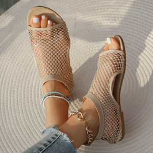 <span class=keywords><strong>Sandales</strong></span> plates d'été en maille ornées de strass et de cristaux pour femmes, style <span class=keywords><strong>chaussettes</strong></span>, type bottines ou claquettes - Product Image 4
