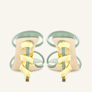 <span class=keywords><strong>Grande</strong></span> <span class=keywords><strong>taille</strong></span> 45 femmes irrégulière métal doré talons hauts <span class=keywords><strong>Mules</strong></span> bout ouvert sans lacet sandales été Double bretelles pompes chaussures - Product Image 4