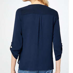 Rotondo Colletto Aperto V-a forma di Lungo Rotolo Maniche Irregolare Orlo Aperto della <span class=keywords><strong>Camicia</strong></span> delle Donne - Product Image 2